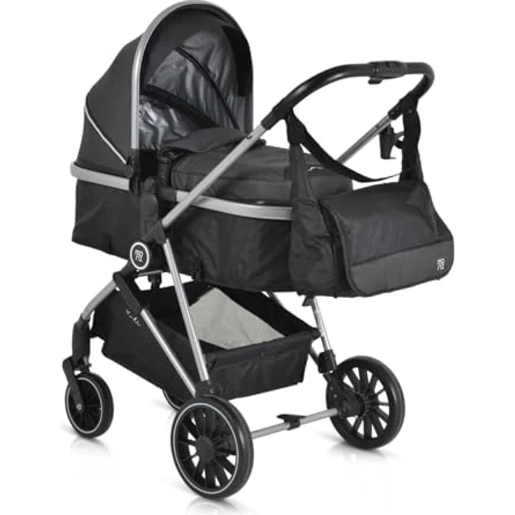 Moni Kombikinderwagen 2 in 1 Kali 22 kg umbaubar, Moskitonetz, schwenkbare Vorderräder, Farbe: schwarz – Bild 5