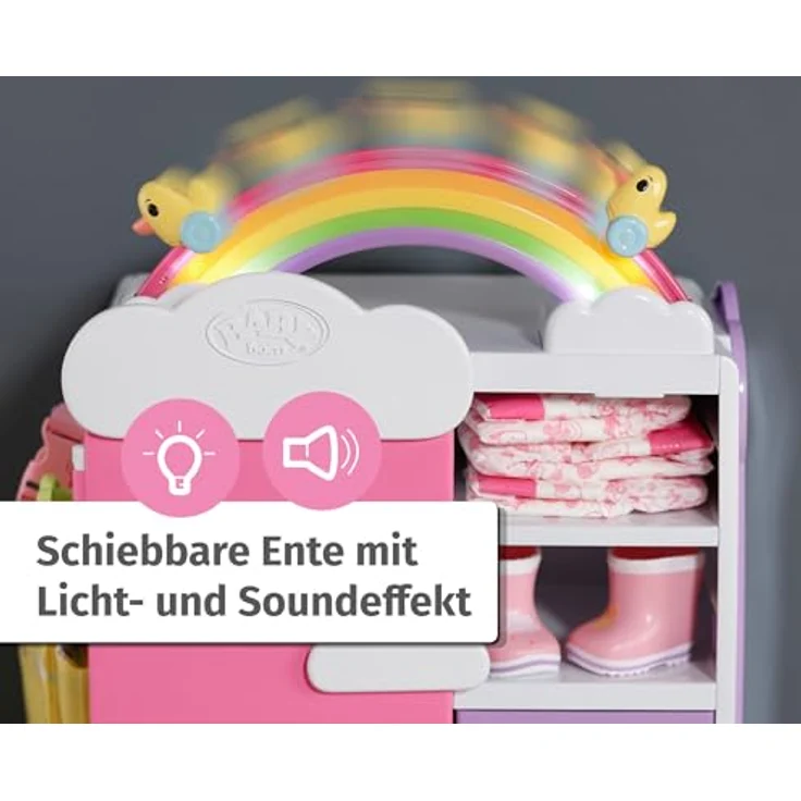 Baby Born Puppenkleiderschrank Regenbogen, mit Licht- und Soundeffekt, Kleiderstange und herausnehmbaren Schubfächern – Bild 3