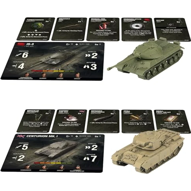 Gale Force Nine World of Tanks Starter Set (Maus, T29, IS-3, Centurion) - Miniaturen Spielset mit bemalten Panzern und Crew, Modulen und Upgrade Karten – Bild 3