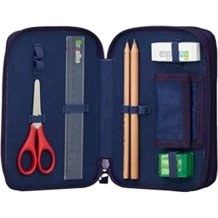 ergobag Maxi Mäppchen Set 40-Teilig, Lyra Bunt- und Filzstifte, Kleingeld Fach, Lineal, Schere SternguckBär - Lila – Bild 5