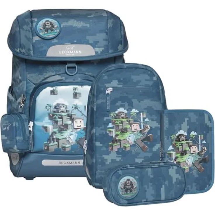 Beckmann Plus Air - 6-TLG. Set Jungle Game, Schulranzen-Set mit reflektierenden Flächen und großem Hauptfach, 28 x 41 x 23 cm