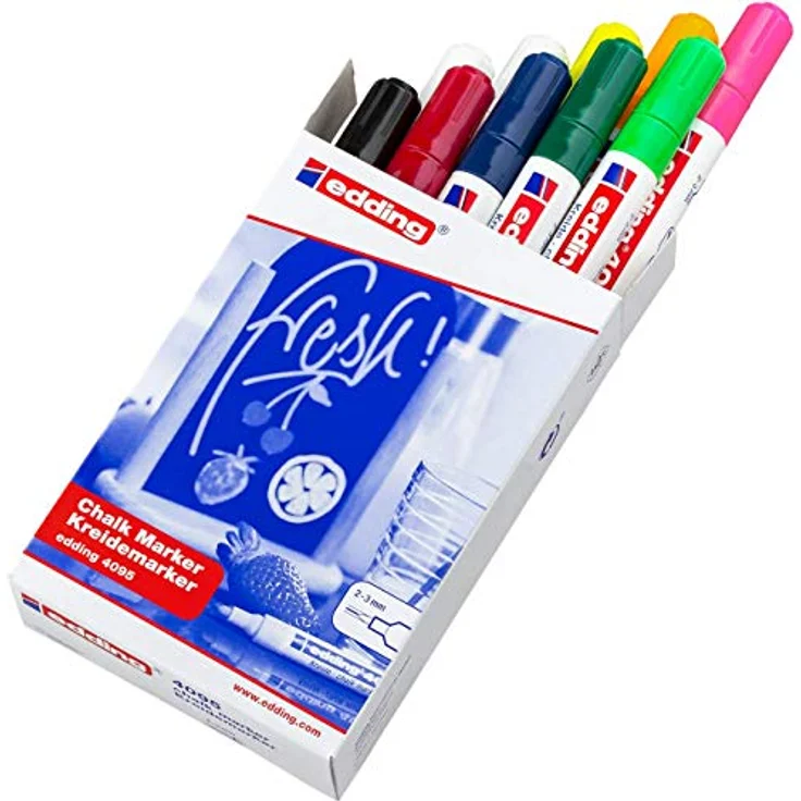 edding 4095 Kreidemarker - bunte Farben - 10 Kreidestifte - Rundspitze 2-3 mm - Kreidestift für Tafel abwischbar - zum Beschriften von Fenster, Glas, Spiegel - Tafelstift mit deckenden Farben – Bild 2