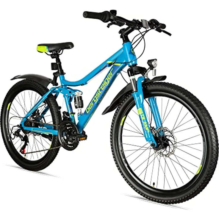 Bergsteiger Broome 26 Zoll Kinderfahrrad, Shimano 21 Gang-Schaltung, StVZO, Mountainbike mit Vollfederung, Scheibenbremsen & Dynamo-Licht, geeignet für 8, 9, 10, 11, 12, 13 Jahre, Jungen & Mädchen – Bild 1