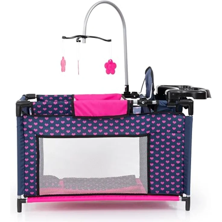 Bayer Puppenbett Puppenmultibett, blau, Mit integriertem Hochstuhl, Wickelablage und Mobile – Bild 3