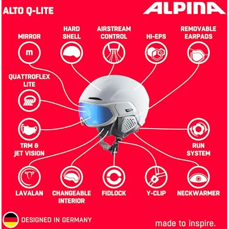 Alpina Unisex-Erwachsene Alto Q-LITE Skihelm, White matt (Blue revo), 55-59 – Bild 2