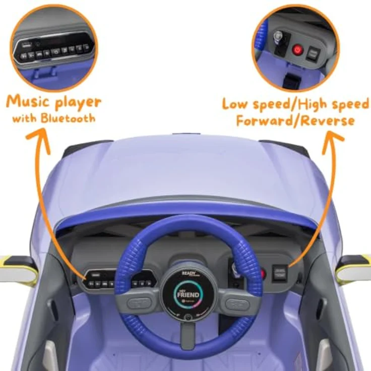 Vrooomy MINI Aceman Kinder Elektroauto 12V, mit Fernbedienung, Sicherheitsgurten, MP3-Player, lila, für 1 bis 5 Jahre – Bild 6
