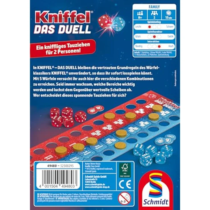 Schmidt Spiele 49480 Kniffel, Das Duell, Würfelspiel für 2 Spieler, Tauziehen-Mechanismus, ab 8 Jahren – Bild 2