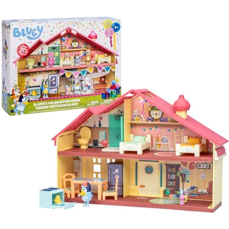 Famosa WIP BLY76010, Puppenhaus Bluey Celebration Home mit 11 Möbelstücken und festlicher Bluey-Figur, Multicolored, Talla unica