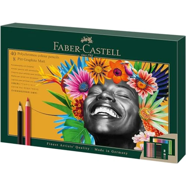 Faber-Castell Polychromos 210054, 40er Buntstifte-Set mit 3,8-mm-Minen, inklusive 8 Pitt Graphite Matt Bleistifte, Radiergummi und Anspitzer – Bild 1