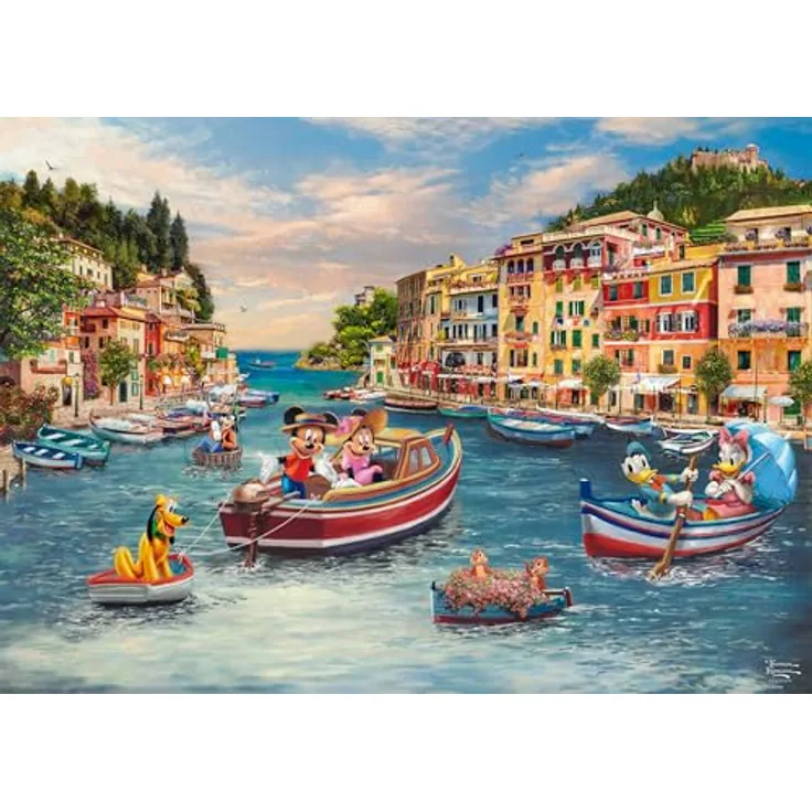 Schmidt Spiele 58053 Disney Mickey & Minnie in Italy, 1000 Teile Puzzle mit Premium-Qualität und spezieller Leinenstruktur, 69,3 x 49,3 cm