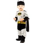 amscan Baby-Kostüm Batman, Grau, Overall mit Klettverschluss-Umhang und Mütze für Motto-Party und Karneval