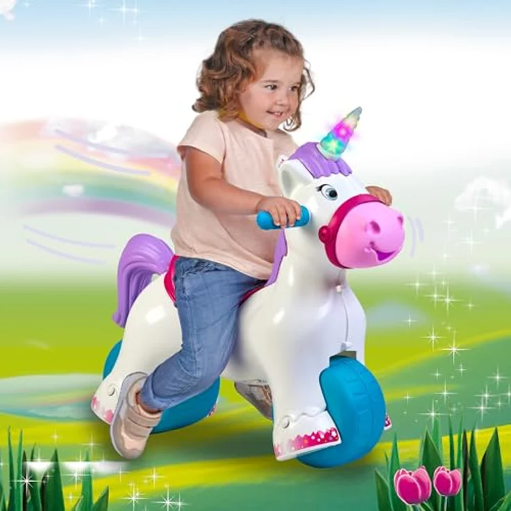 FEBER Baby Einhorn Lauflernhilfe, 2-in-1 Wippe mit Wieh- und Trompeten-Sound, fördert psychomotorische Fähigkeiten, für Kinder ab 3 Jahren, bunt (FED35000) – Bild 3