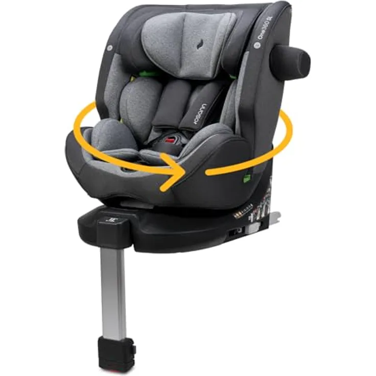 Osann Reboarder-Kindersitz One 360 SL i-Size, drehbar ab Geburt bis 12 Jahre (40-150 cm), inkl. Isofix-Basis mit Stützfuß, Universe Grey