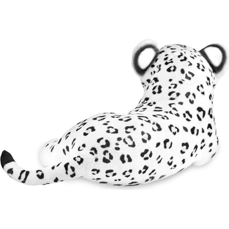 BRUBAKER Leopard Kuscheltier - 30 cm Stofftier - Baby Plüschtier Raubkatze Liegend - Kinder Plüsch Spielzeug - Weiß – Bild 3