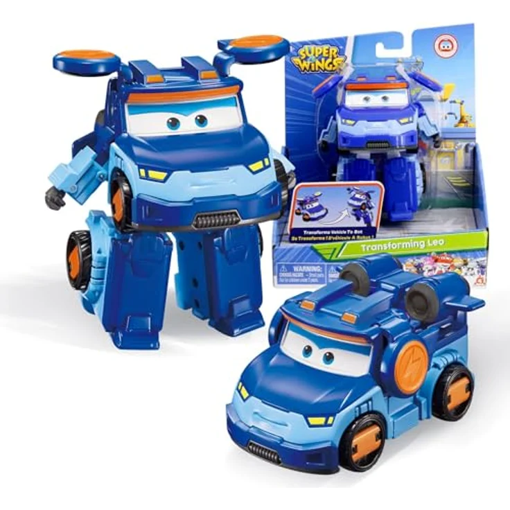 Super Wings Transformations-Flugzeug Supercharged Leo, 12,7 cm große 3-in-1 Spielzeugfigur in blau, verwandelt sich in Flugzeug und Roboter, für Kinder ab 3 Jahren – Bild 1