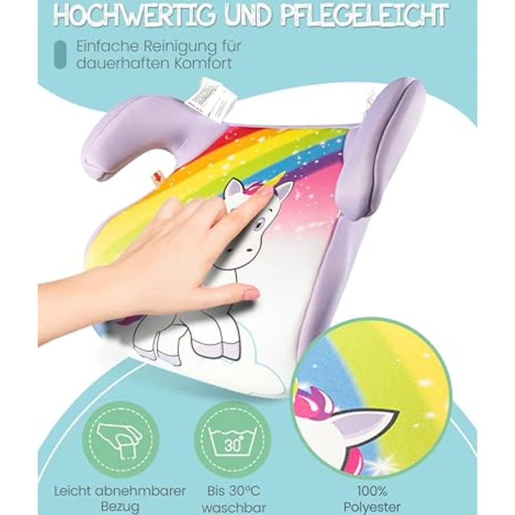 Hits4kids Siggi Einhorn, Kindersitzerhöhung ECE R129/i-Size, 100% Polyester Bezug, für Kinder 3-12 Jahre – Bild 6