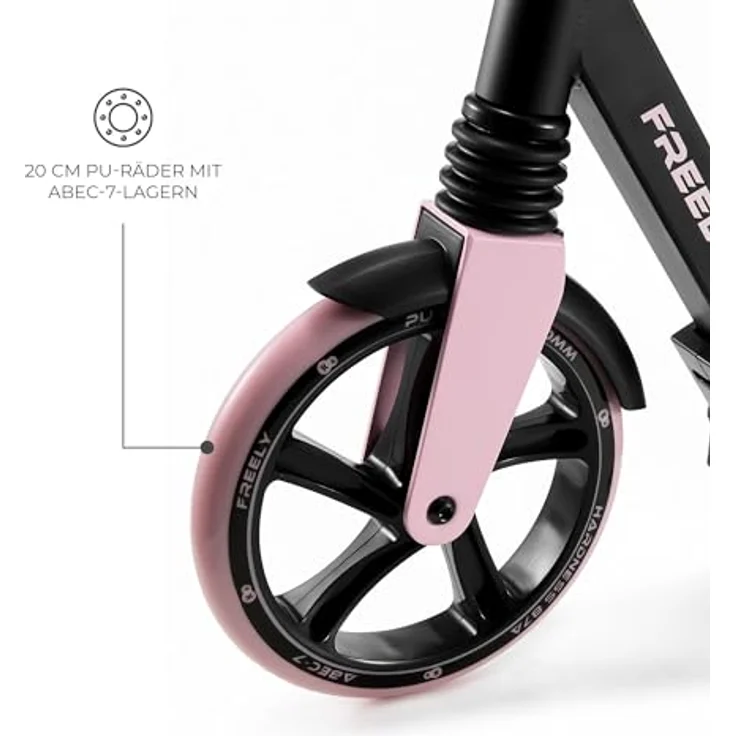 Kinderkraft Freely Scooter, klappbarer Kinderroller bis 100 kg, höhenverstellbar, TPR-Griffe, rosa – Bild 5