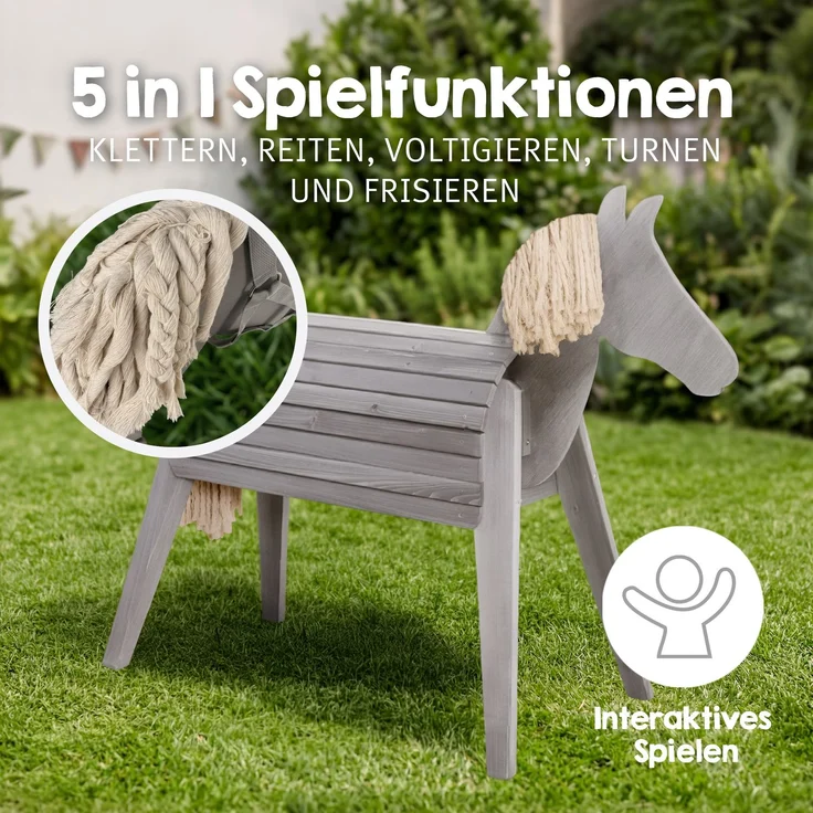 roba Outdoorpferd aus Massivholz - Wetterfestes Holzpferd für den Garten - Voltigierpferd zum Reiten, Klettern und Turnen - Holzspielgerät - Grau lasiert – Bild 6