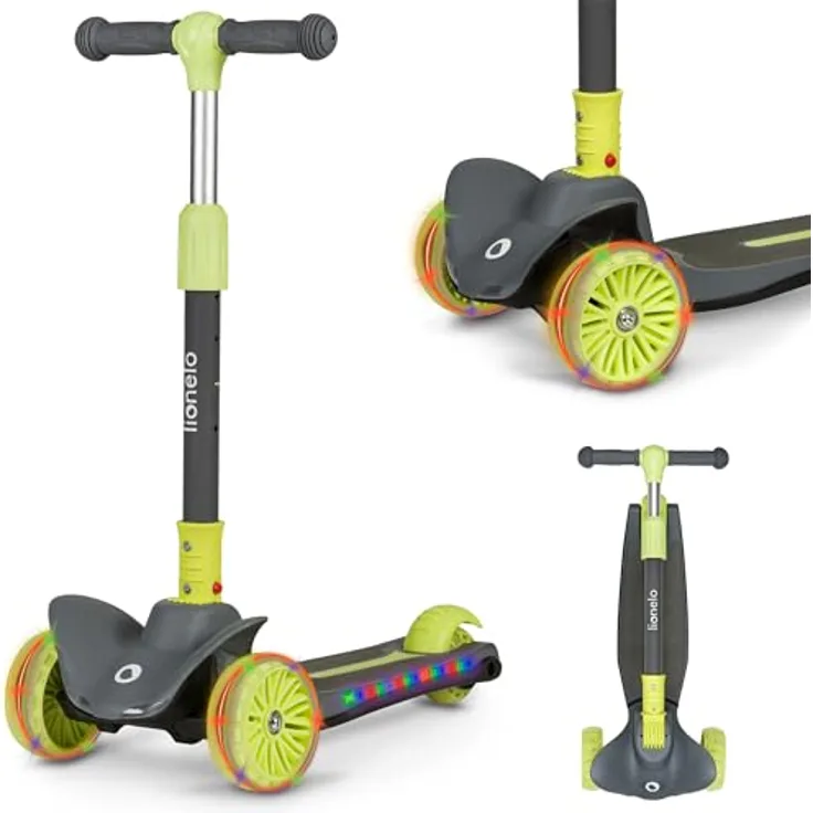 Lionelo Timmy Balance-Roller für Kinder, Dreirädriger Kinderroller mit LED-Plattform, Höhenverstellung und Bremse