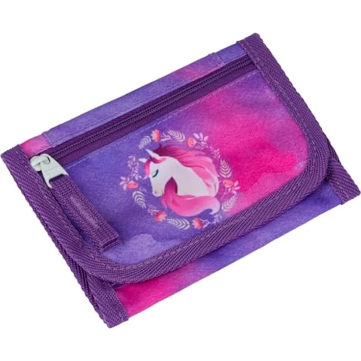 Baagl Brustbeutel Kinder - Geldbörse für Mädchen, Mini Portemonnaie mit Münzfach und Kordel, robustes Polyester, Pferd Design, 14,5 x 8,5 cm – Bild 1