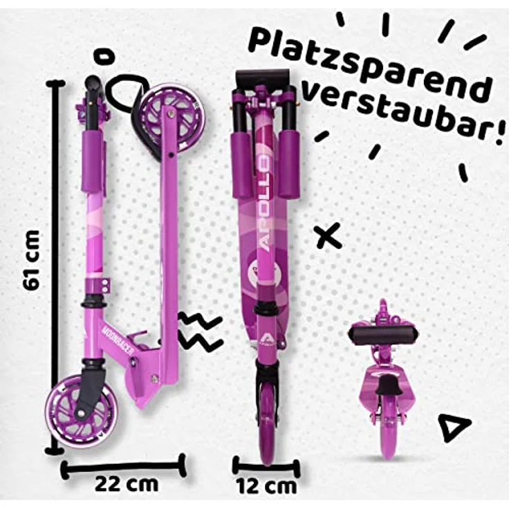 Apollo Scooter LED - Moonracer | City Scooter Kinder mit Federung | City Roller für Kinder klappbar | Tretroller Kinder ab 4 Jahre | sportlicher Cityroller | verstellbar, perfekt als Kinder Roller – Bild 5