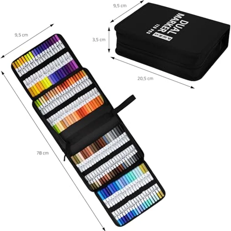 ECD Germany Kreativset Malkoffer 121-tlg, Dual Brush Pen Set mit 120 Farben, wasserbasierte Doppelfasermaler, praktisches Mäppchen mit Reißverschluss – Bild 6