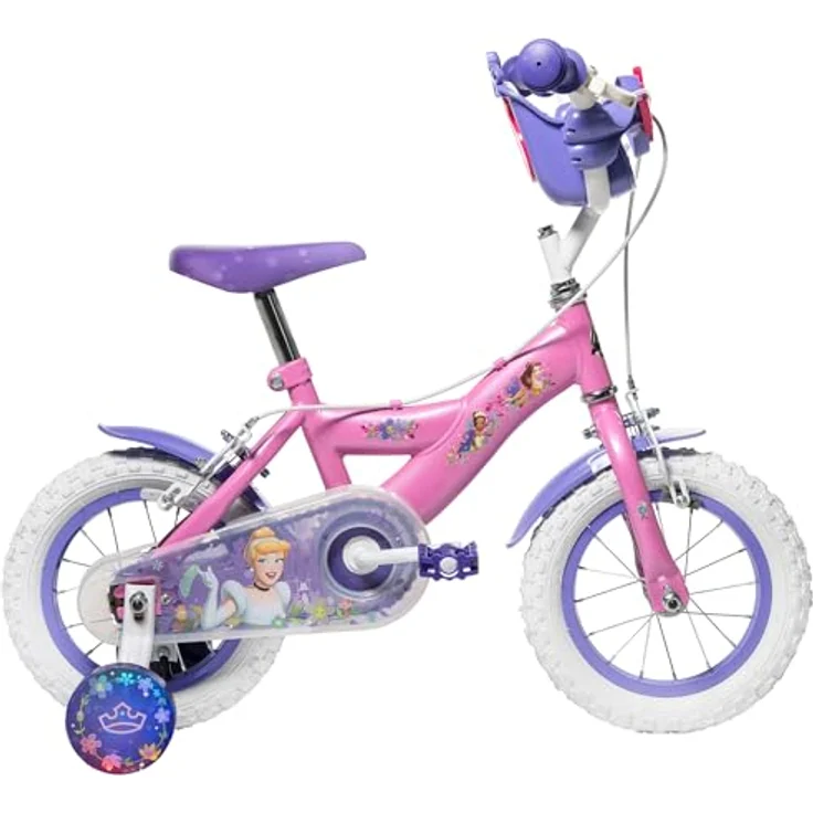 Huffy Disney Princess Kinderfahrrad, 12 Zoll, rosa mit abnehmbaren Stützrädern und Puppenträger – Bild 3