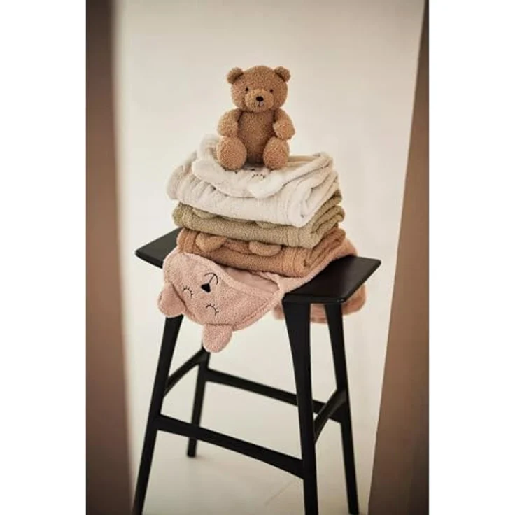 Jollein Einschlagdecke Puckdecke für Babyschale, flauschige Felloptik, wunderbar weich, Bärengesicht-Mütze, 100cm, blau – Bild 6