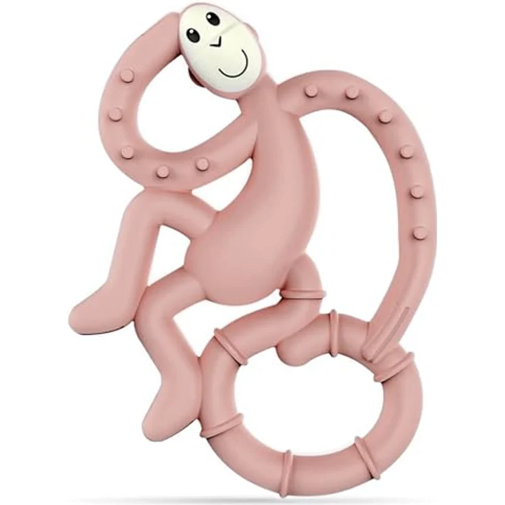 Matchstick Monkey Silikon Mini-Beißring & Gel-Applikator, ergonomisch, BPA-frei, zahnfreundlich, altrosa, 10 cm – Bild 1