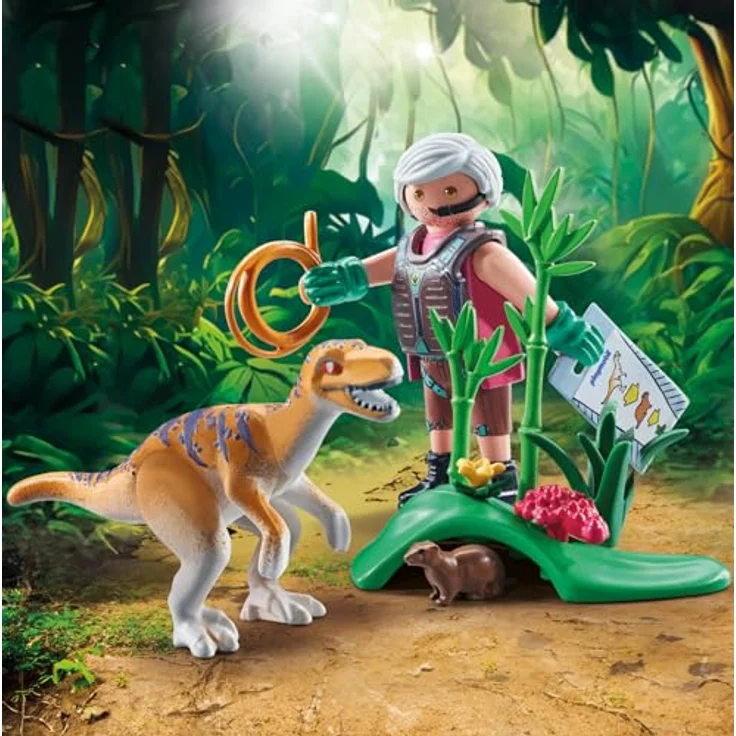 PLAYMOBIL 71823 Velociraptor, Dino-Spielset mit Erdhügel und Forscherfigur – Bild 3