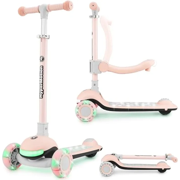 HyperMotion LUMI 3in1 Kinderroller mit LED-Beleuchtung, Sitz höhenverstellbar, klappbar, PolyurethanRäder, T-Bar Lenker, bis 50 kg, blau, für Kinder ab 1 Jahr