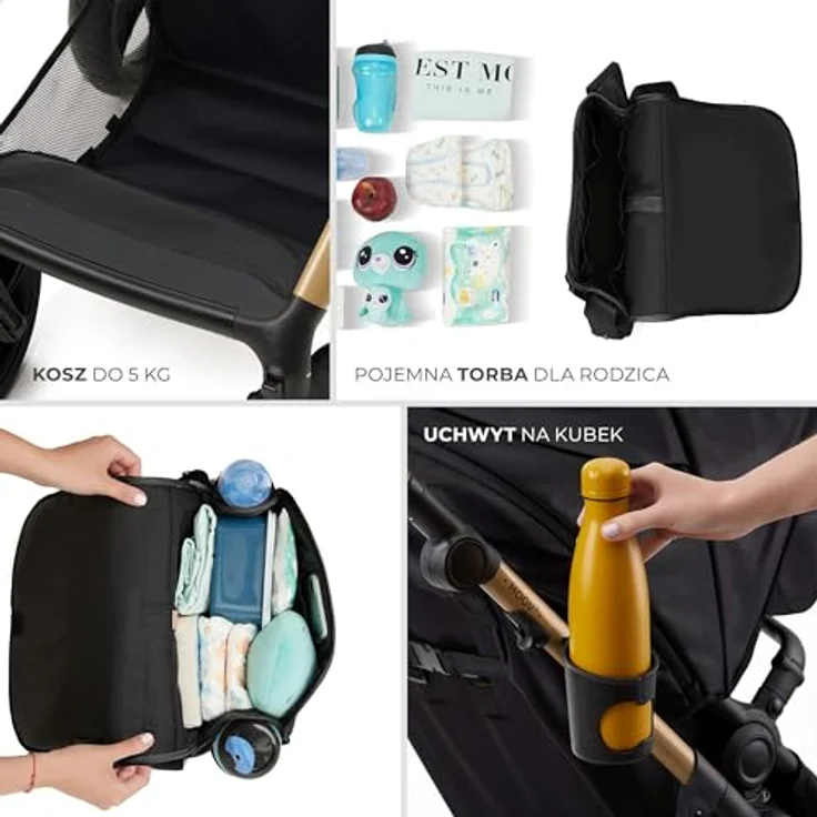 Kinderkraft 4in1 Kombi-Kinderwagen-Set MOOV 2, wendbarer Sitz & Wanne in Pure Black, inkl. Babyschale MINK PRO, Isofix-Base, Wickeltasche & Zubehör, für Kinder von 0 bis 22 kg – Bild 17