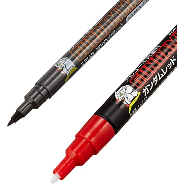 Mr. Hobby GMS105 Gundam Marker Basic Set, 5 Farben für Gunpla-Bemalung & GM21 Brush Type Grau, 6er Set mit Meißel- und Pinselspitze – Bild 2