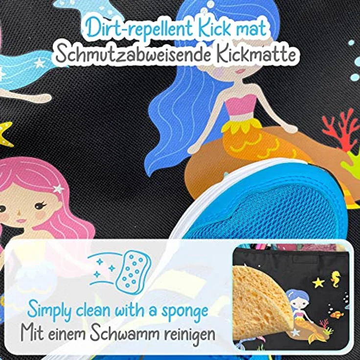 HECKBO 1x Kinder Auto Rückenlehnenschutz Organizer mit verstellbarer Tablet Tasche mit Touch Folie für bis 20" – Meerjungfrau Motiv - universal - 70x45cm – inkl. Thermotasche + Stretch-Netztasche – Bild 5