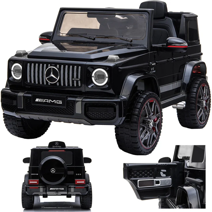 SIMRON Mercedes-Benz G 63 AMG V8 Biturbo Kinderauto, 12V Elektrofahrzeug mit 2x Motoren, Schwarz, Sicherheitsgurt, Fernbedienung, Audiosystem und LED Lichtern