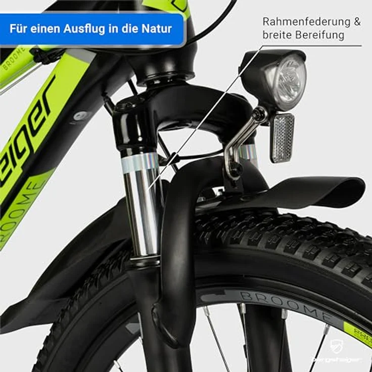 Bergsteiger Broome 24, 26 Zoll Kinderfahrrad, Shimano 21 Gang-Schaltung, StVZO, Mountainbike mit Vollfederung, Scheibenbremsen & Dynamo-Licht, geeignet für 8, 9, 10, 11, 12, 13 Jahre, Jungen & Mädchen – Bild 2
