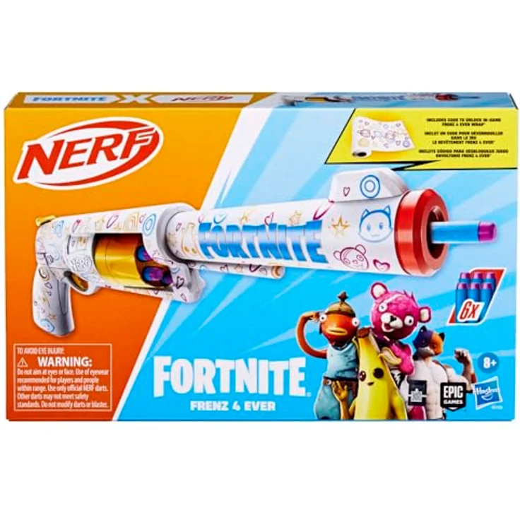 NERF Fortnite Frenz 4 Ever Dart-Blaster, Blaster mit Beste-Freunde-Lackierung, inkl. Bonus-Code, 6-Dart Trommel (Bunt) – Bild 3