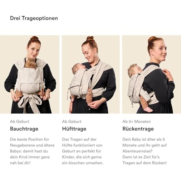 Stokke Limas™ Babytrage, Half Buckle Babytrage aus Bio-Baumwolle mit verstellbarem Steg und Schulterpolstern, Valerian Beige – Bild 4