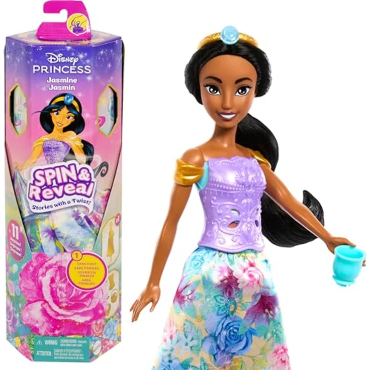 Mattel® Anziehpuppe Disney Princess Spin & Reveal Jasmin, Puppe mit geheimer Blumenszene und 5 Accessoires – Bild 2
