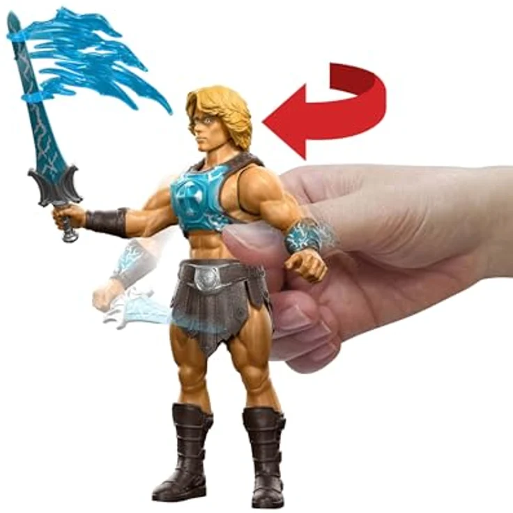 Masters of the Universe He-Man Funktionsfigur, 14 cm mit Schwert der Macht, Dreh- und Loslassfunktion, detailgetreues Heldenspielzeug aus dem Film, JKJ02 – Bild 2