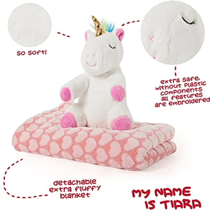 Perletti Tiara Einhorn, Plüschtier und Schmusedecke 22cm für Kinder, rosa – Bild 3
