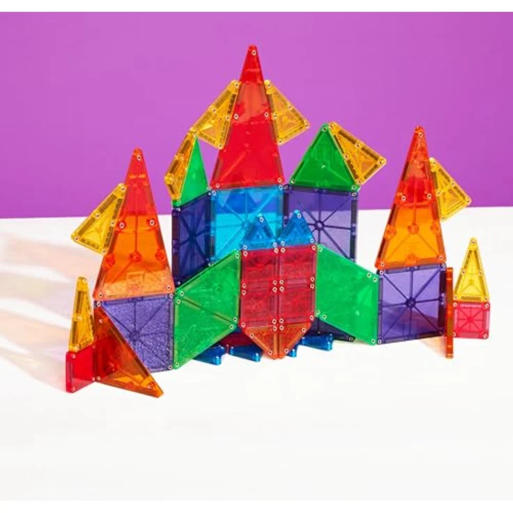 Magna-Tiles MicroMAGS 46-teiliger Kombi-Set, Magnetische Klemmbausteine in Standardgröße und 75% kleineren MicroMAGS, bunt – Bild 4