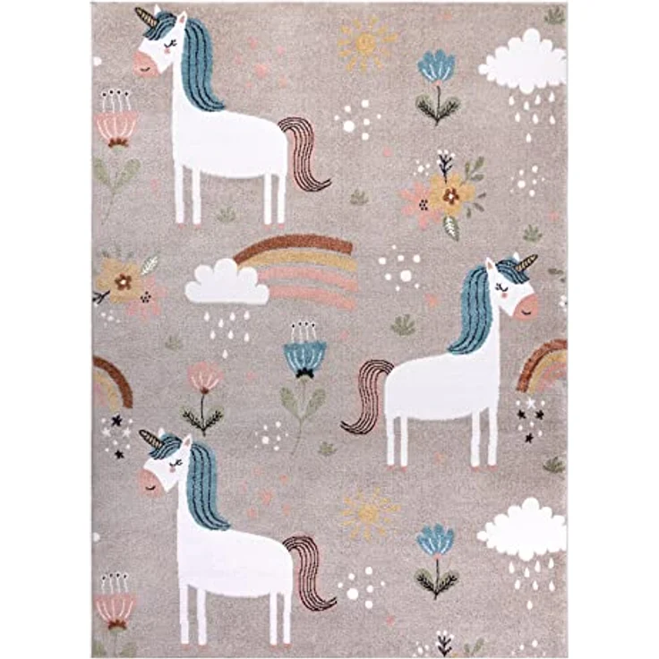 rugsx FUN Sweety Kinderteppich, Einhorn-Regenbogen Muster, beige, 80x150 cm, 100% Polypropylen, pflegeleicht, für Fußbodenheizung geeignet – Bild 4
