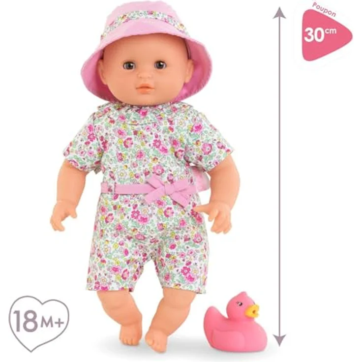Corolle 9000100600 - Ma Premiere Poupee Badebaby Coralie, Weichkörper-Badepuppe mit Badetier, Schlafaugen, Vanilleduft, abnehmbare Kleider, 30cm, ab 18 Monaten – Bild 3
