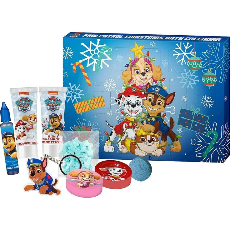 KTN Dr. Neuberger GmbH Adventskalender Paw Patrol Badekalender für Kinder, mit verschiedenen Badeprodukten und PAW Patrol-Charakteren in bunten Farben
