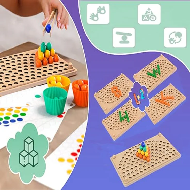 MARAYAN Montessori Spielzeug Holz für Kinder ab 3 Jahre-jagute-Puzzle zur Förderung von Motorik und Koordination-lernspielzeug-Regenbogen-Pädagogisches Holzspielzeug für Mädchen & Junge – Bild 4