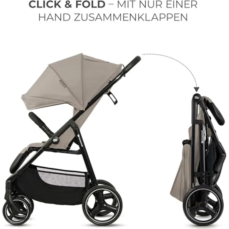 Kinderkraft TRIG 3 Kinderwagen, Kinderbuggy, Liegewagen, Sportwagen, Buggy, Zusammenklappen, Breiter und tiefer Sitz, mit Liegeposition, 4 Rad Dämpfung, Großes Dach, 5-Punkt-Gurt, bis zu 25 kg, Beige – Bild 3