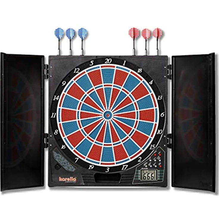 Karella Dartautomat CB-25, Tunierausführung, elektronische Dartscheibe mit 29 Spielen und 90 Varianten, inkl. 6 Softdarts