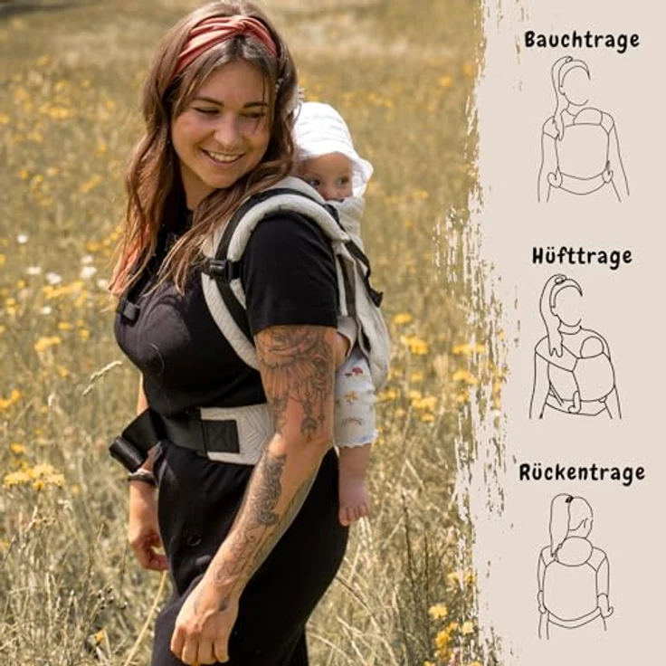 Hoppediz Babytrage Buckle, Fullbuckle für Neugeborene (3,5 - 20 kg), ergonomisch verstellbar mit 2 Schnallen Optionen – Bild 3
