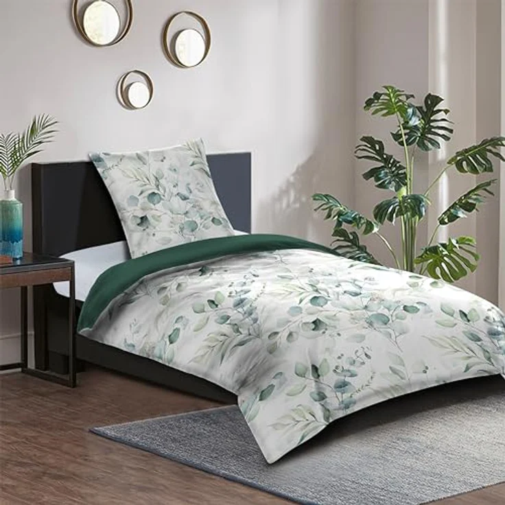 Sanilo® Bettwäsche 135x200 cm, 100% feinste Baumwolle, Oeko-TEX Zertifiziert (Eukalyptus, Wendebettwäsche) – Bild 2